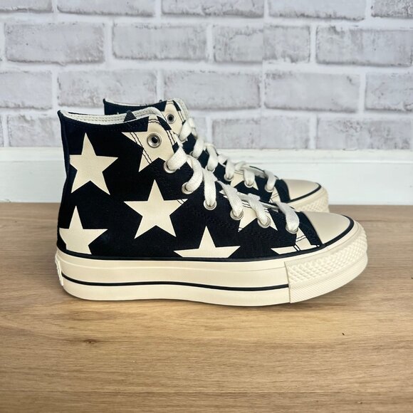 ✨Converse Women Shoes 9.5 Ctas Lift Platform Hi Large Stars Black Beige A09903C✨ - Picture 2 of 10